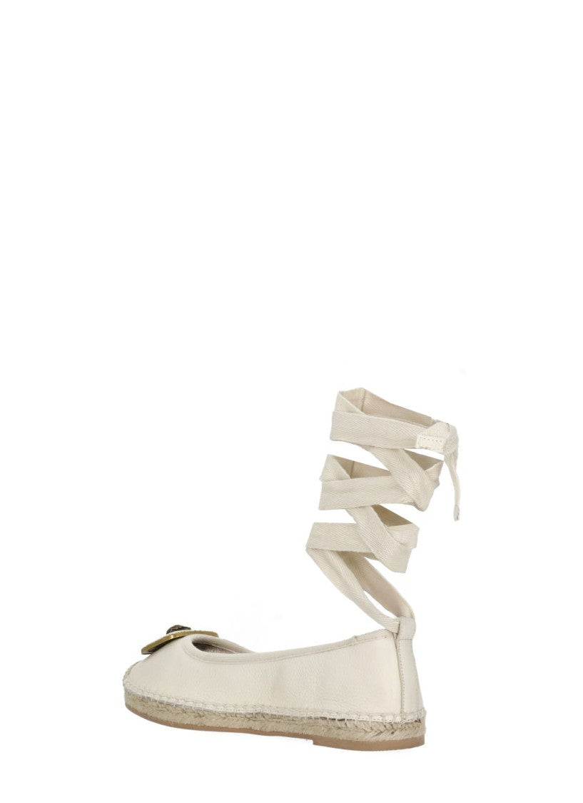 Kurt Geiger Ivory Pimlico Tie Leather Flats