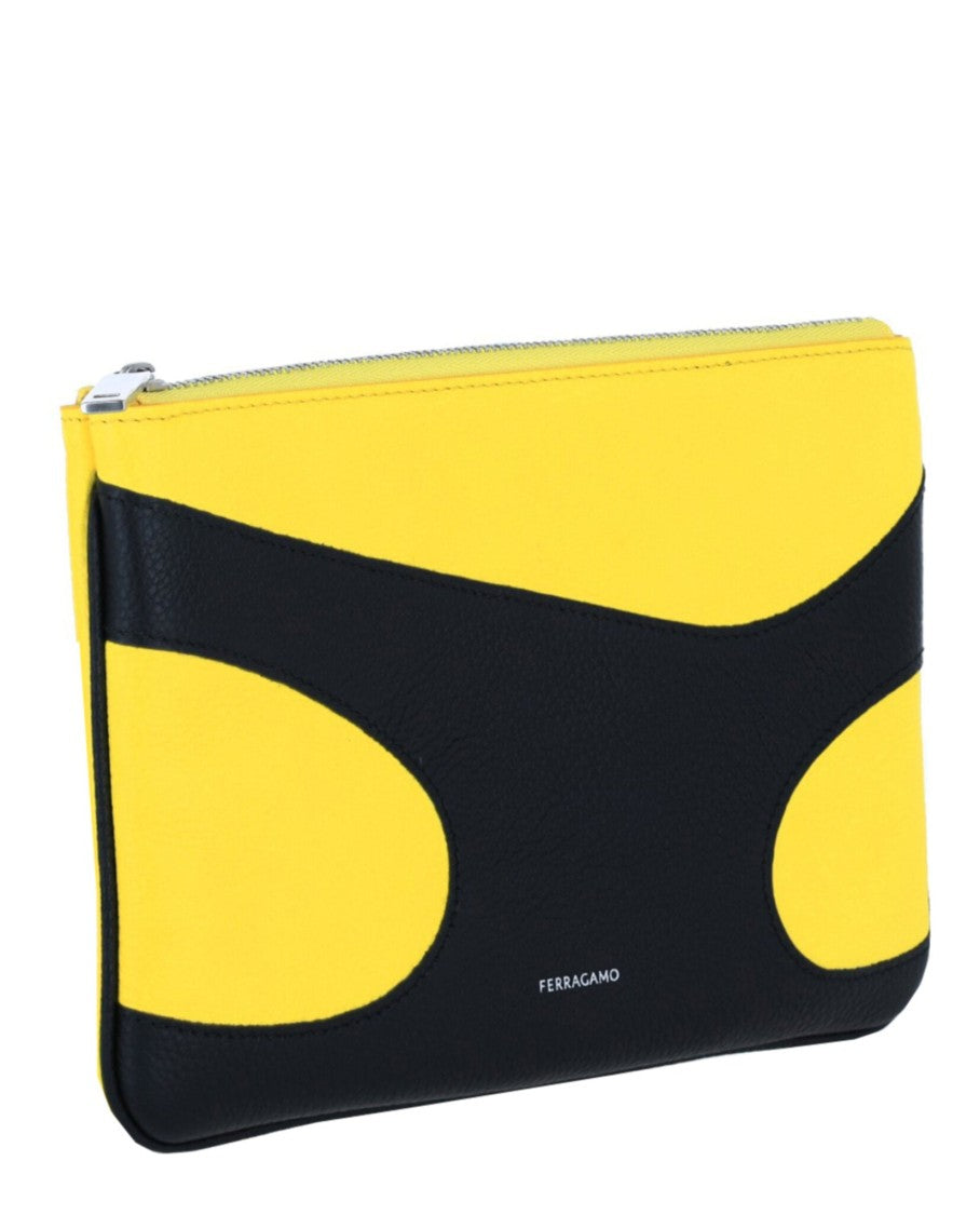 Ferragamo Two-Tone Cutout Leather Pouch With Silver Hardware