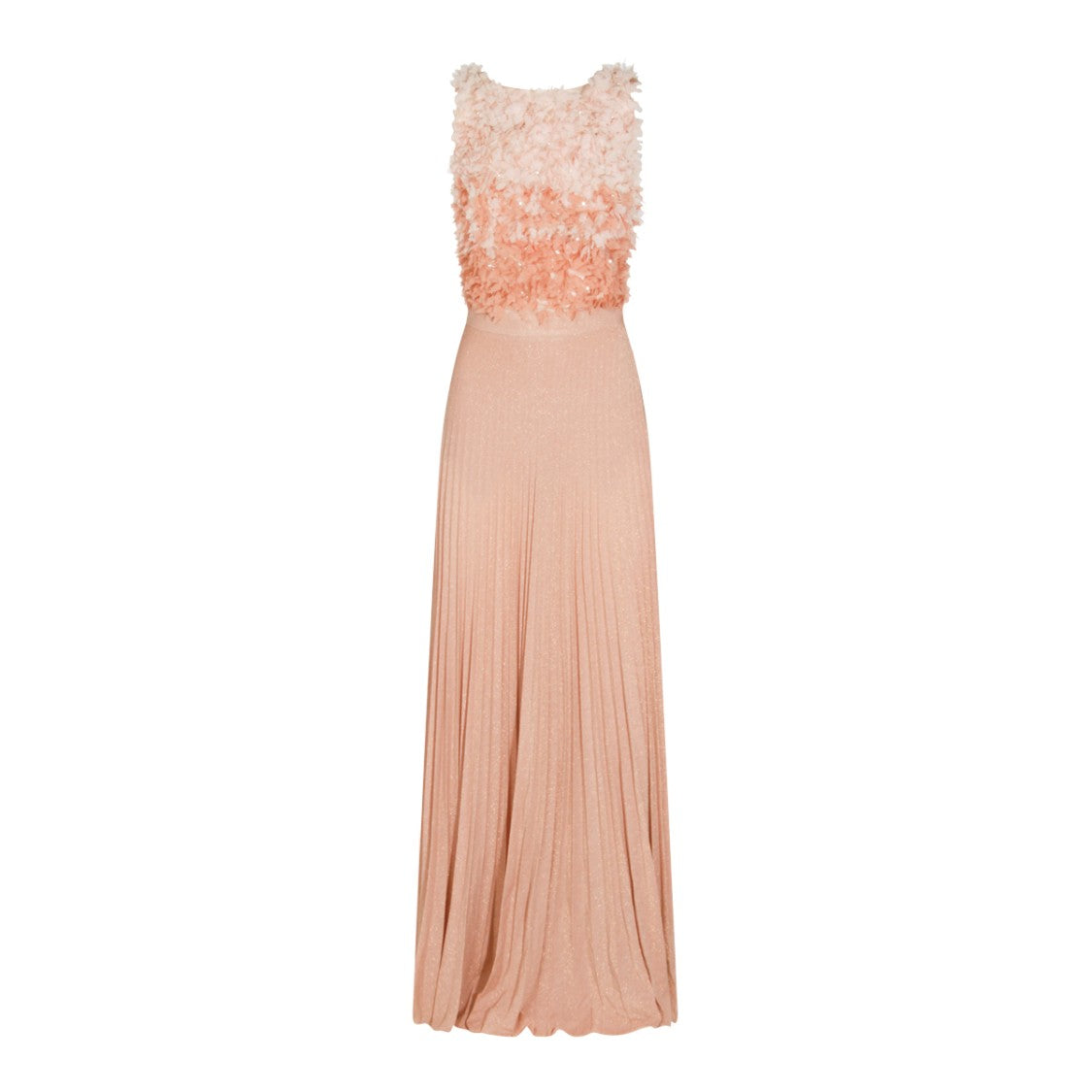 Elisabetta Franchi Long Pink Nude And Butter Dress With Paillettes Detail