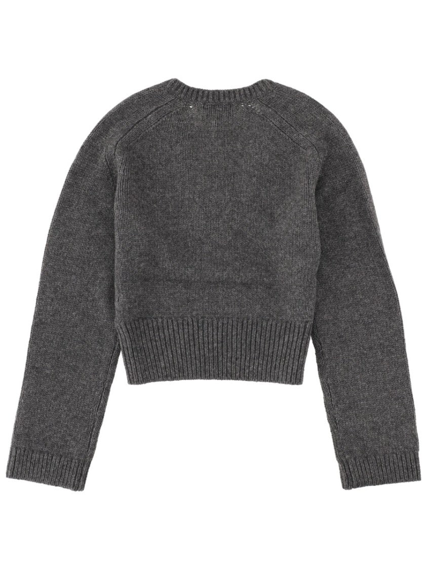 Ganni Charcoal Cropped V-Neck Sweater