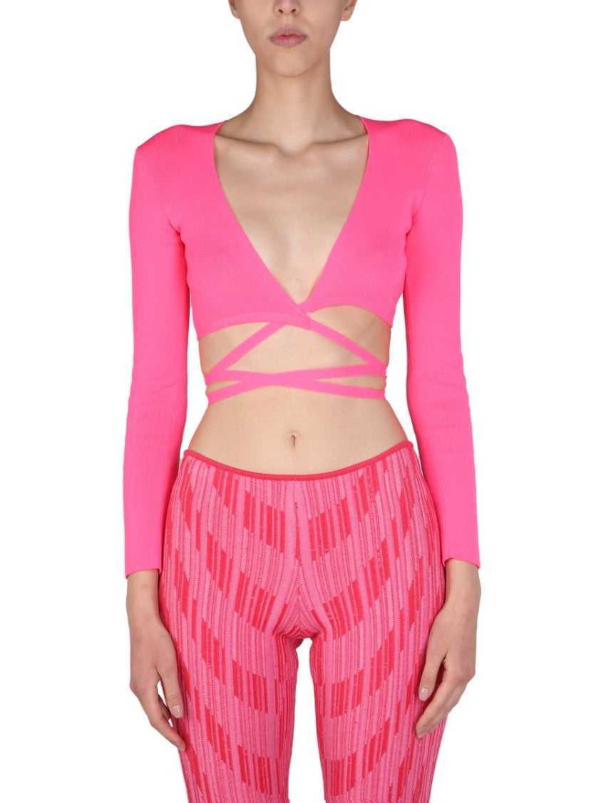 Msgm Cropped Top With Wide V-Neck