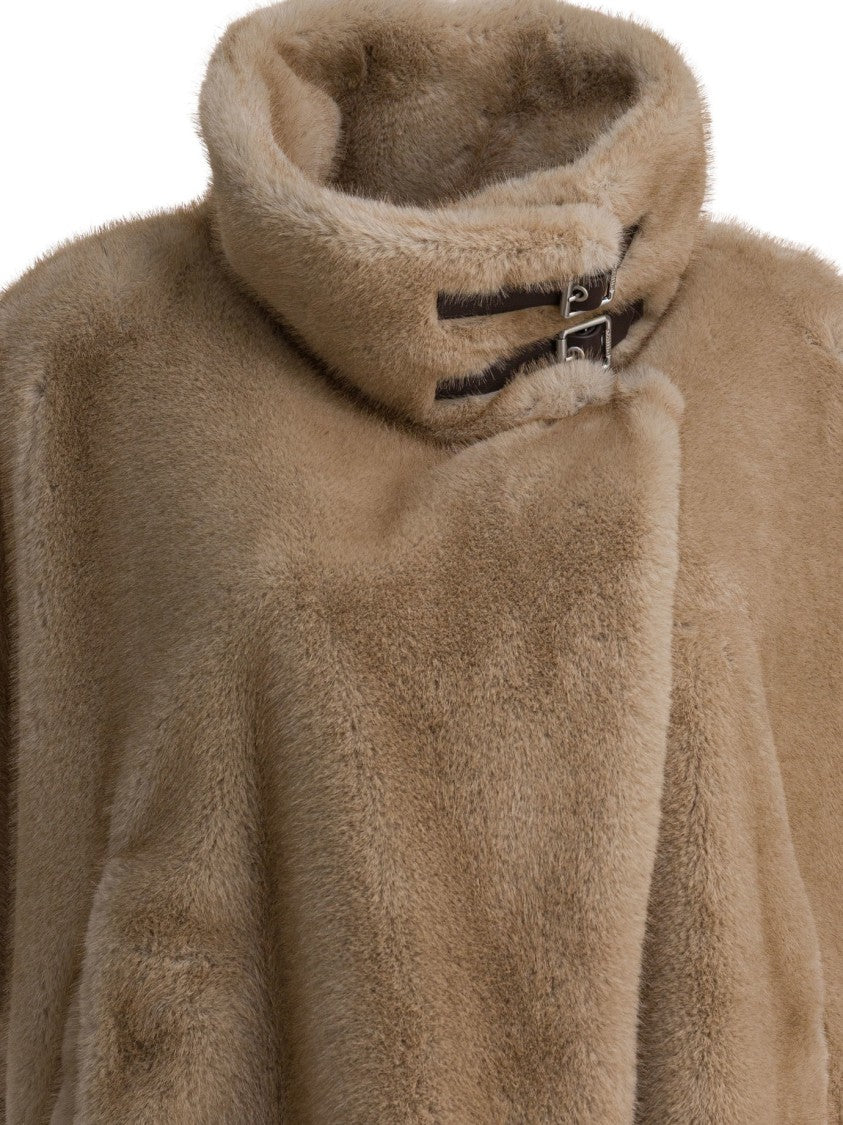 Pinko Beige Short Coat With High Structured Collar