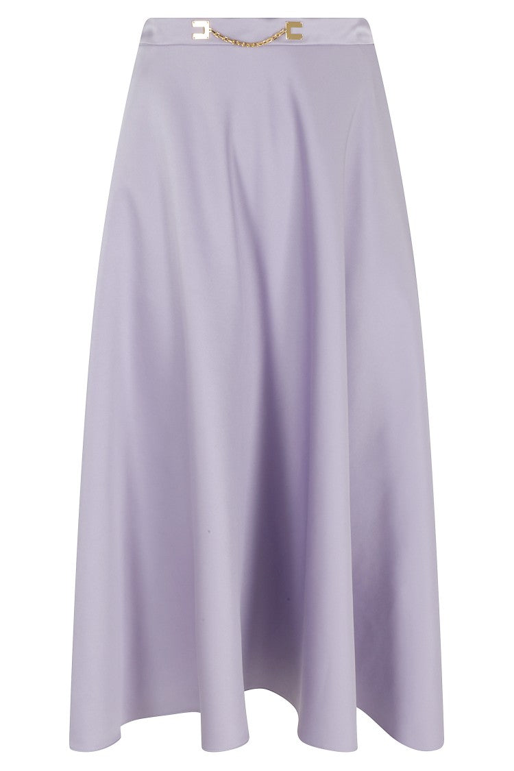 Elisabetta Franchi Lilac Jewel Chain Flared Polyester Midi Skirt