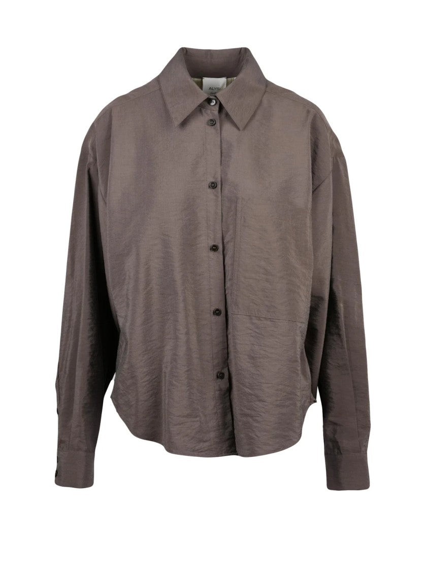 Alysi Brown Silk-Blend Classic Collar Shirt