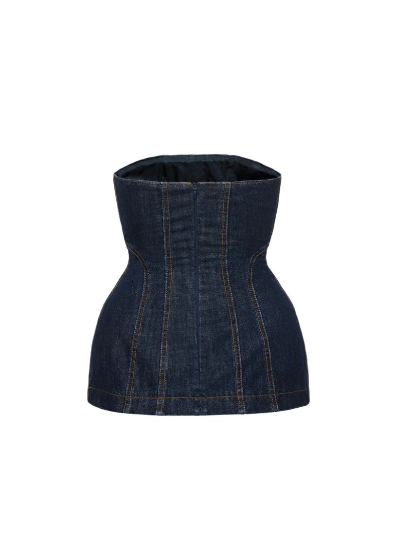 Magda Butrym Sculpted Corset Top In Rigid Cotton Denim