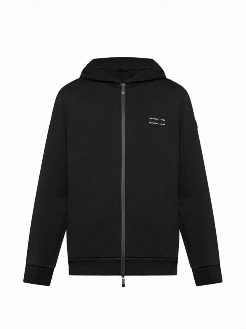Moncler Minimalist Black Zip-Up Hoodie With Ribbed Details