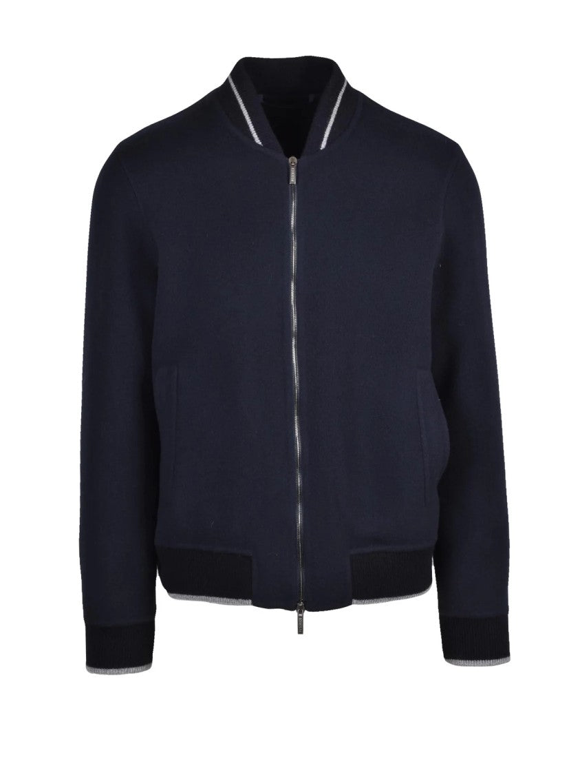 Peserico Blue Unlined Virgin Wool-Cashmere Zip Jacket