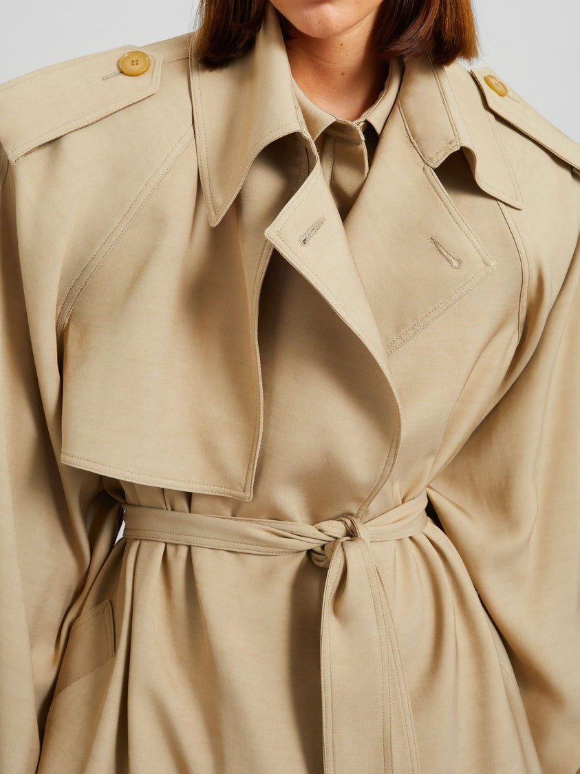The Frankie Shop Beige Shoulder Pads Viscose Trench Coat