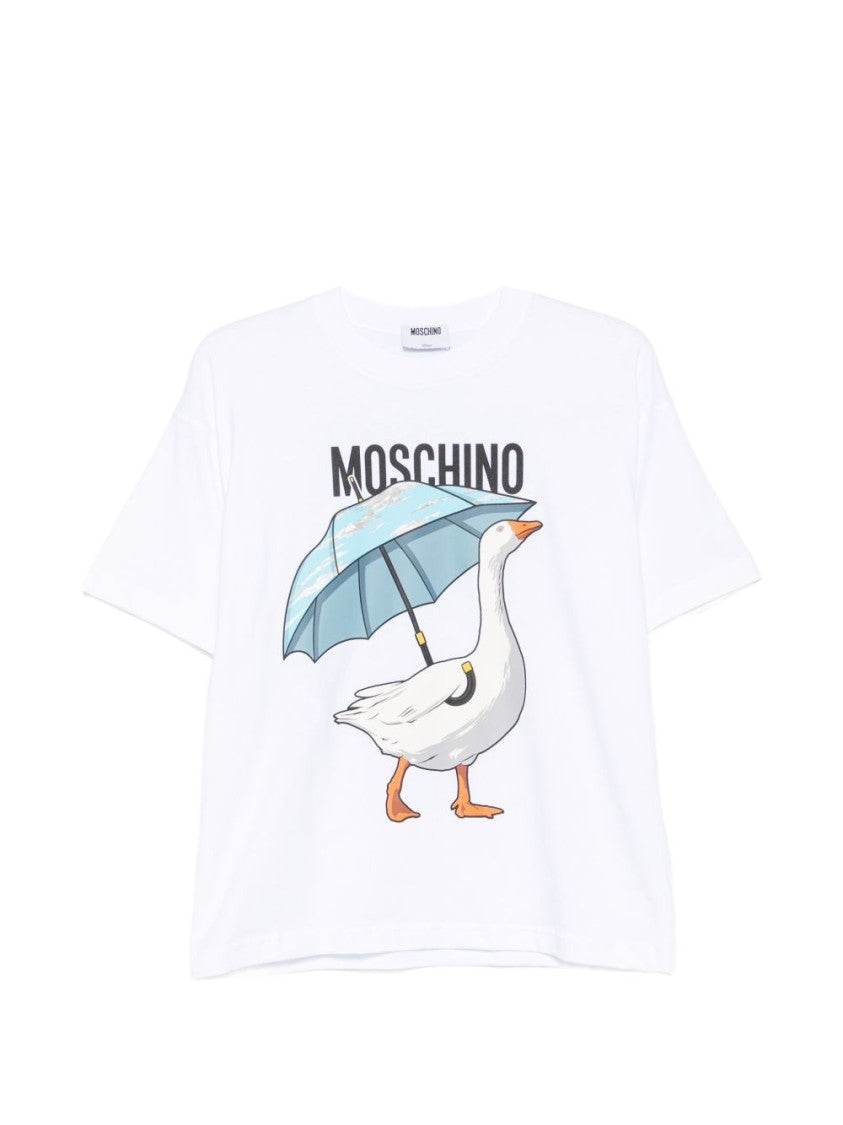 Moschino Short-Sleeved Top With Graphic Goose And Round Neckline