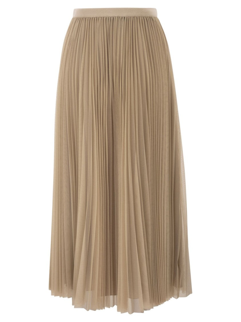 Fabiana Filippi Wide Pleated Tulle Skirt With Knitted Belt