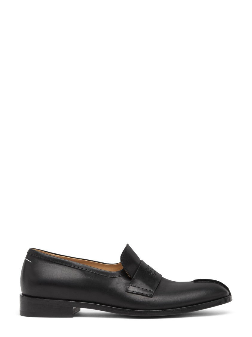Mm6 By Maison Margiela Pointed Toe Black Calf Leather Flats
