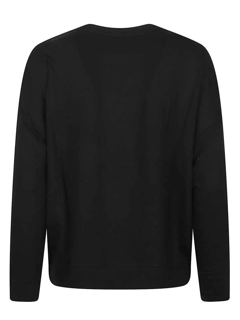 Majestic Filatures Cropped Black Sweatshirt With Round Neckline