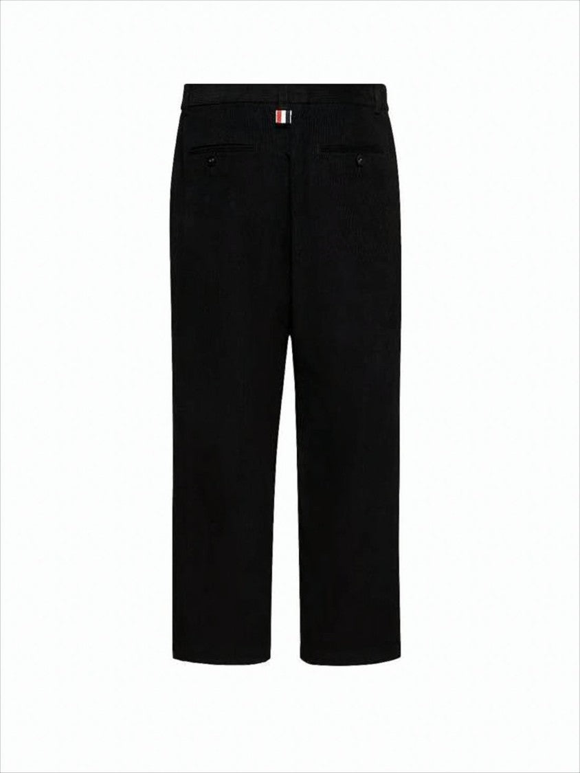 Thom Browne Classic Tailored Black Straight Pants With Structured Waistband