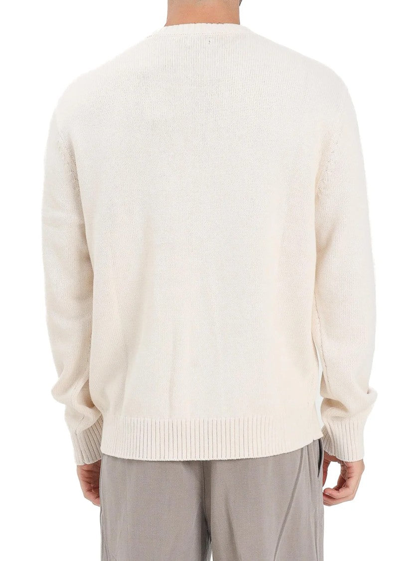 Napapijri Cream Graphic Detail Cotton Crewneck Sweater