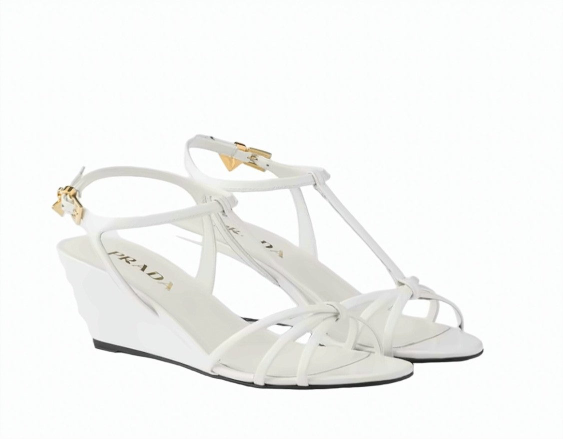Prada Patent Leather Wedge Logo Sandals