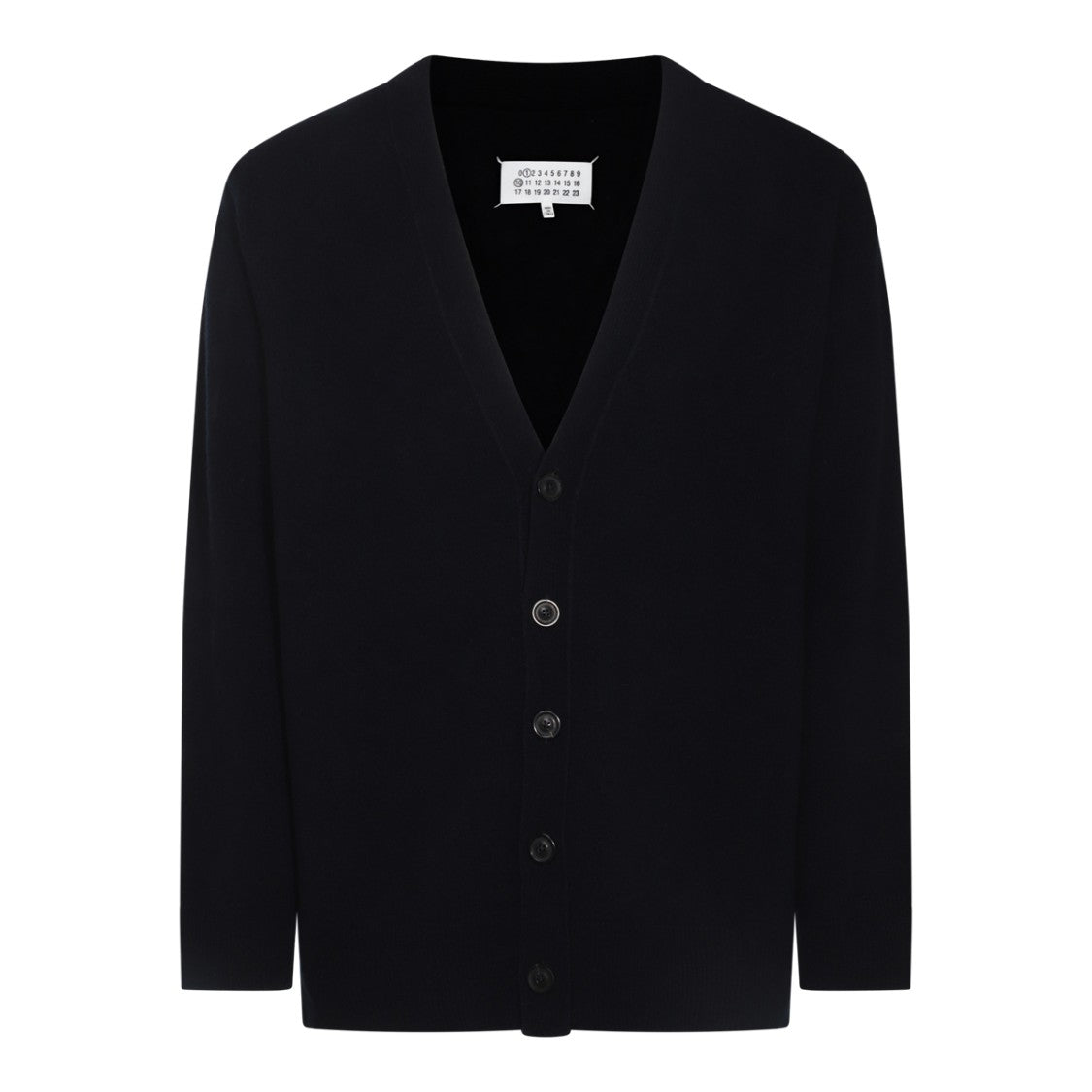 Maison Margiela Navy Blue Wool Knit Cardigan With Deep V-Neck And Button-Down Front