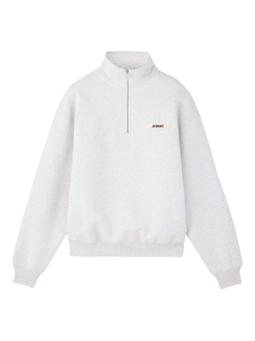 Jacquemus High Collar Half-Zip Sweater With Text Patch