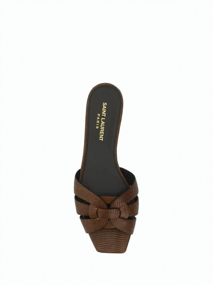 Saint Laurent Textured Calf Leather Flat Mule Sandal