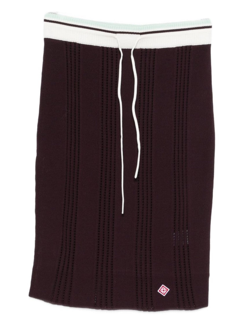 Casablanca Knee-Length Fitted Skirt With Vertical Open-Knit Stripes