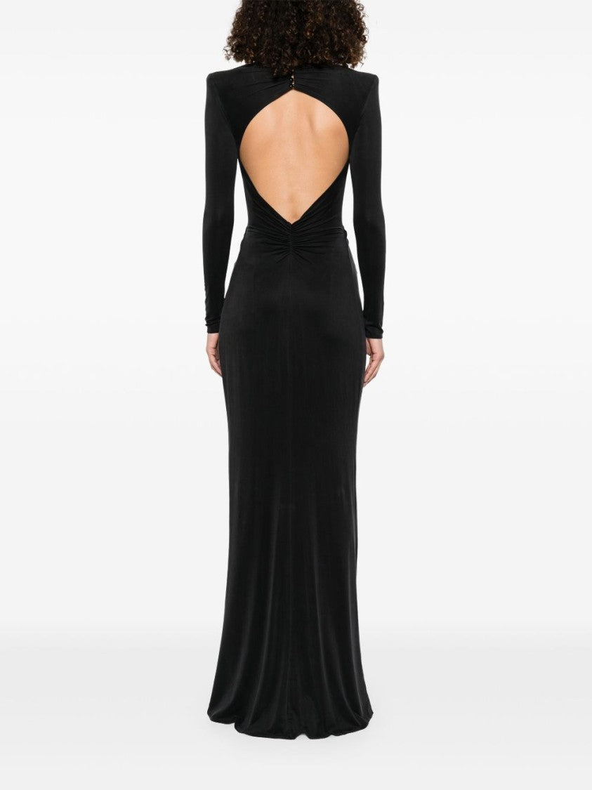 Elisabetta Franchi Floor-Length Black Dress With V-Neckline And Alluring Cut-Out