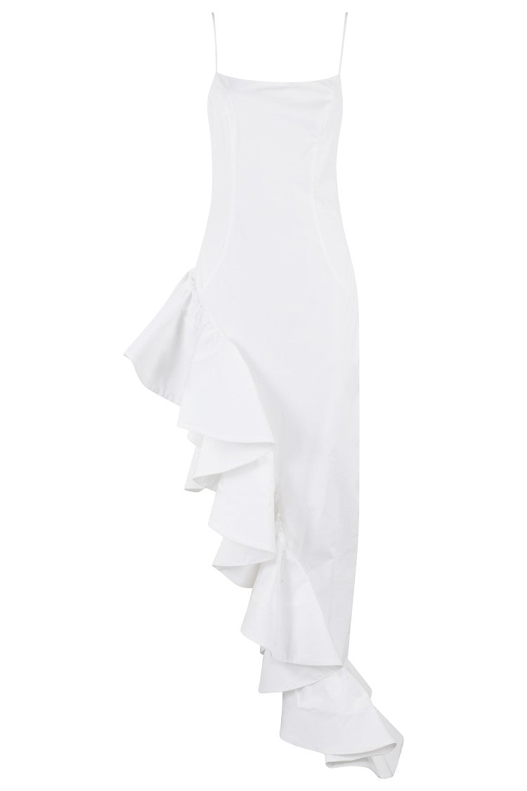 Giuseppe Di Morabito White Cotton Dress With Asymmetrical Ruffle Detail