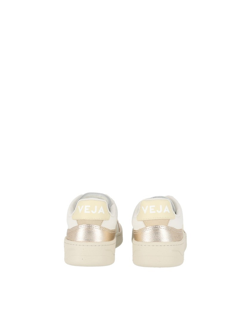 Veja White V-90 Metallic Accent Low-Top Sneakers