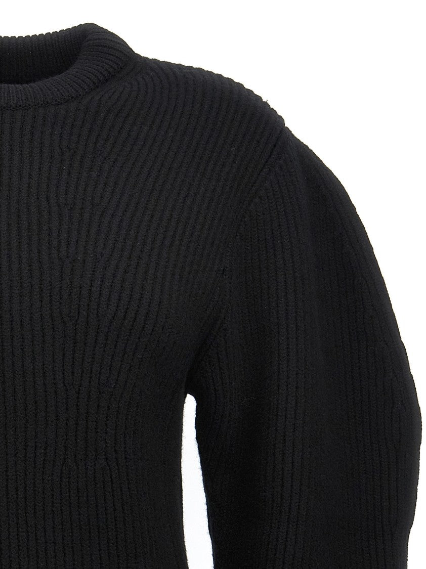 Jil Sander Textured Black Wool Sweater With Crew Neck