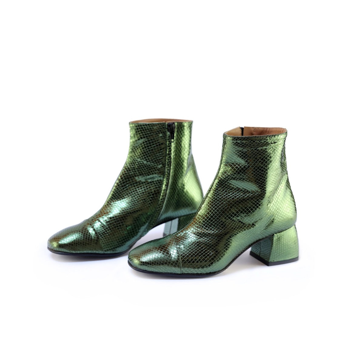 Ton Gout Snake-Effect Military Green Square Toe Boots