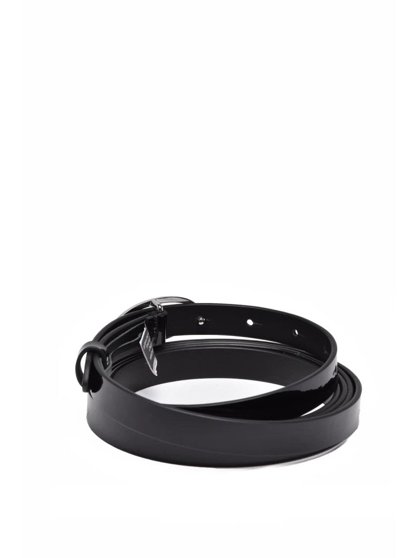 Diesel Black Patent Leather Belt With Distinctive Oval Buckle