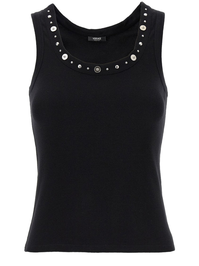 Versace Black Stretch Cotton Studded Top
