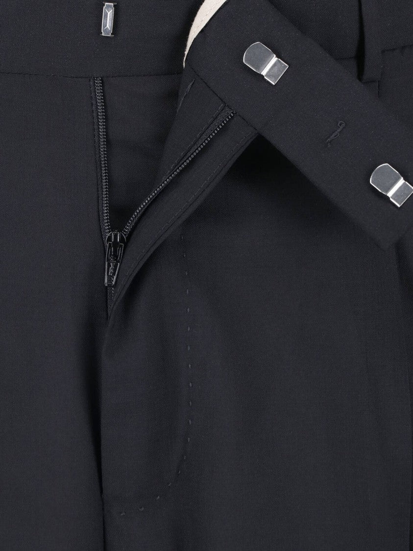 Pt Torino Black Mid-Rise Pleated Virgin Wool-Blend Formal Pants