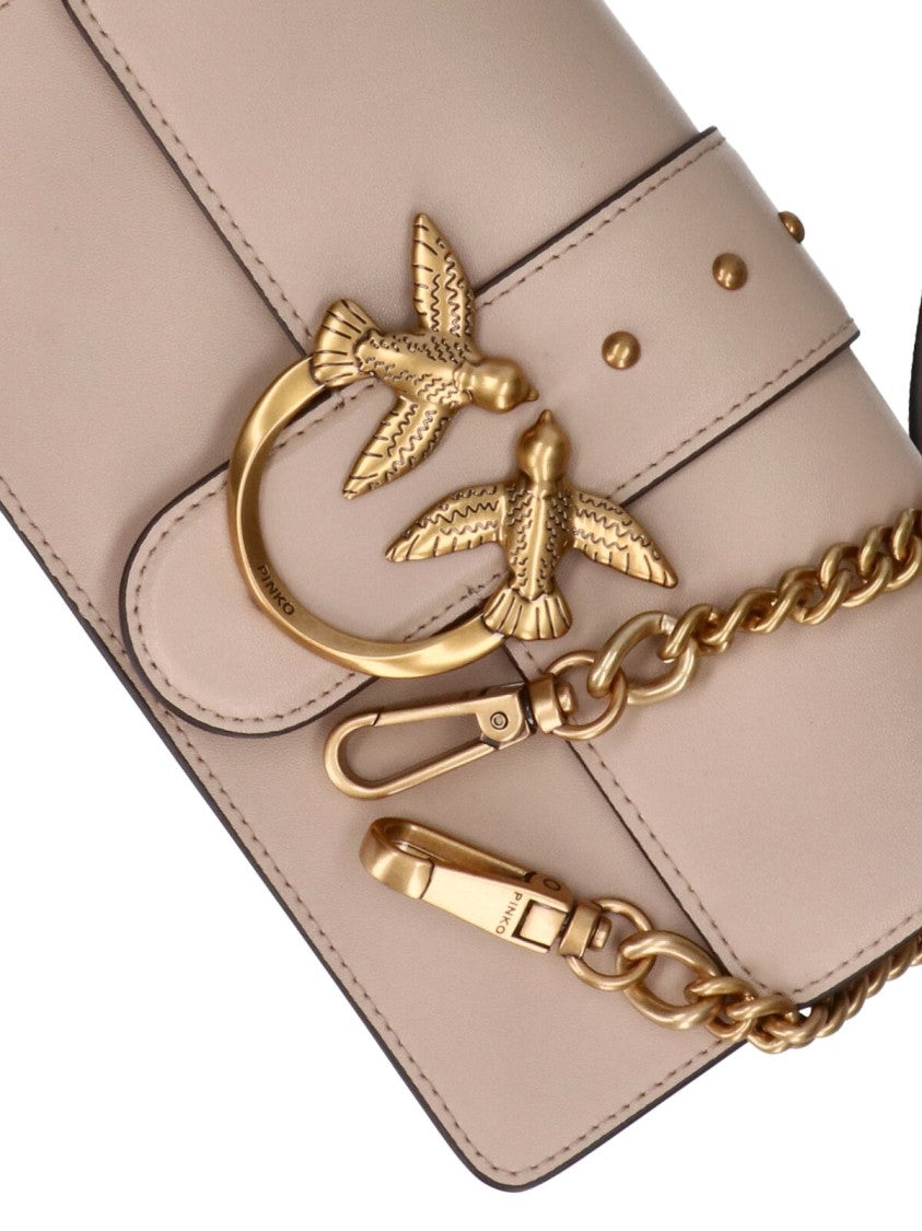 Pinko Beige Love One Gold-Tone Chain Leather Shoulder Bag