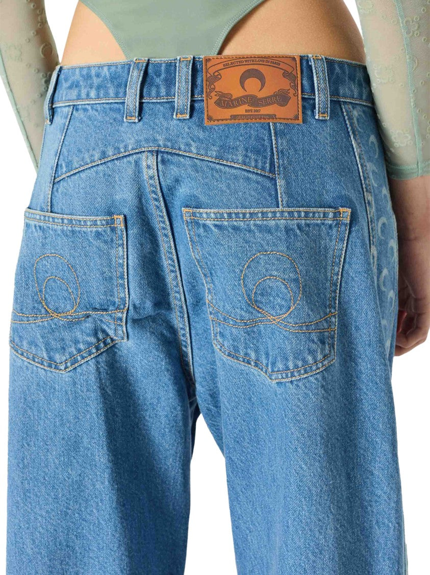 Marine Serre Relaxed-Fit Light Blue Denim Baggy Jeans