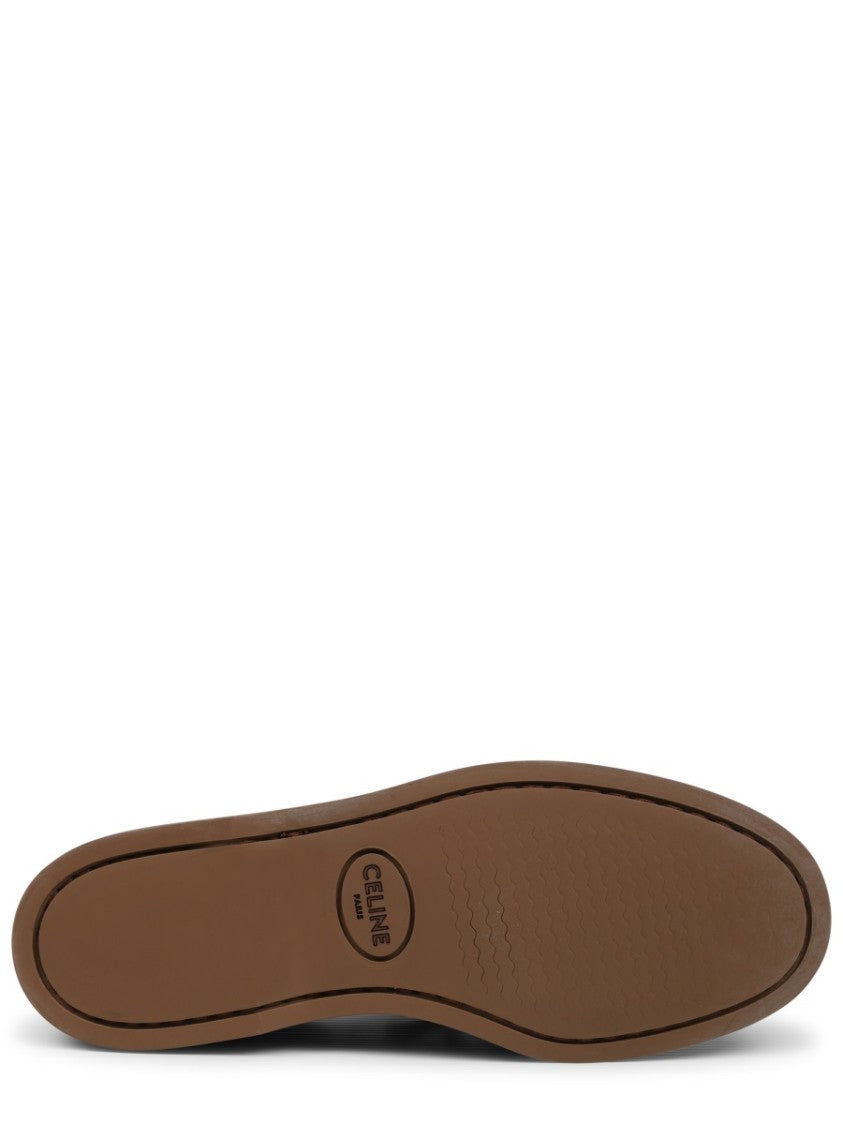 Celine Brown Calf Leather Moccasin Shoes With Decorative Lace