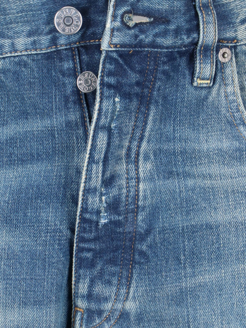Sunflower Blue Twist Wide-Leg Distressed Jeans