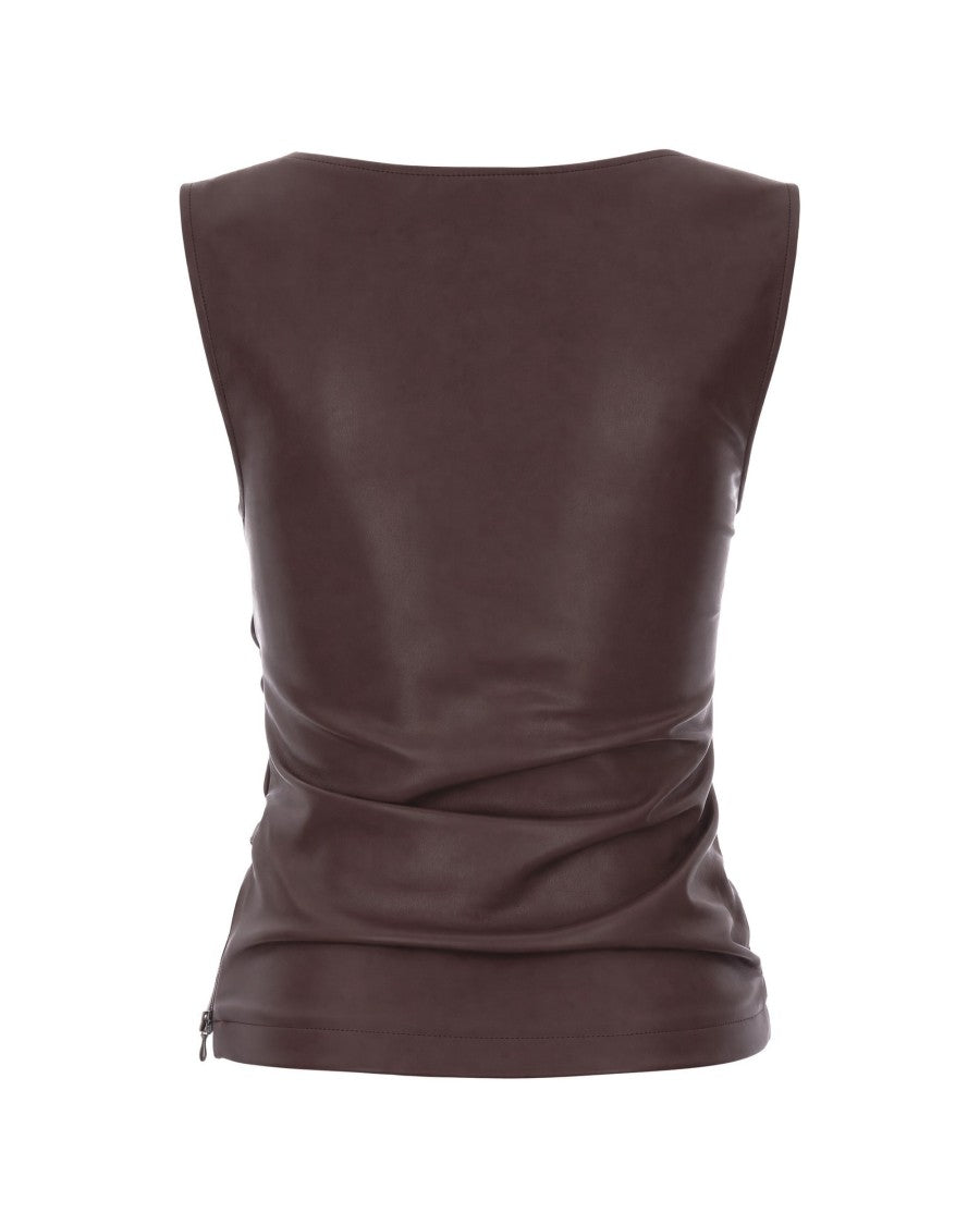Patrizia Pepe Wood Brown Faux Leather Cowl Neck Top