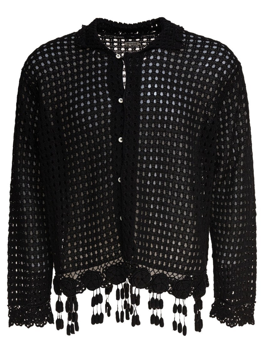 Bode Black Crochet Shirt With Tassel Details