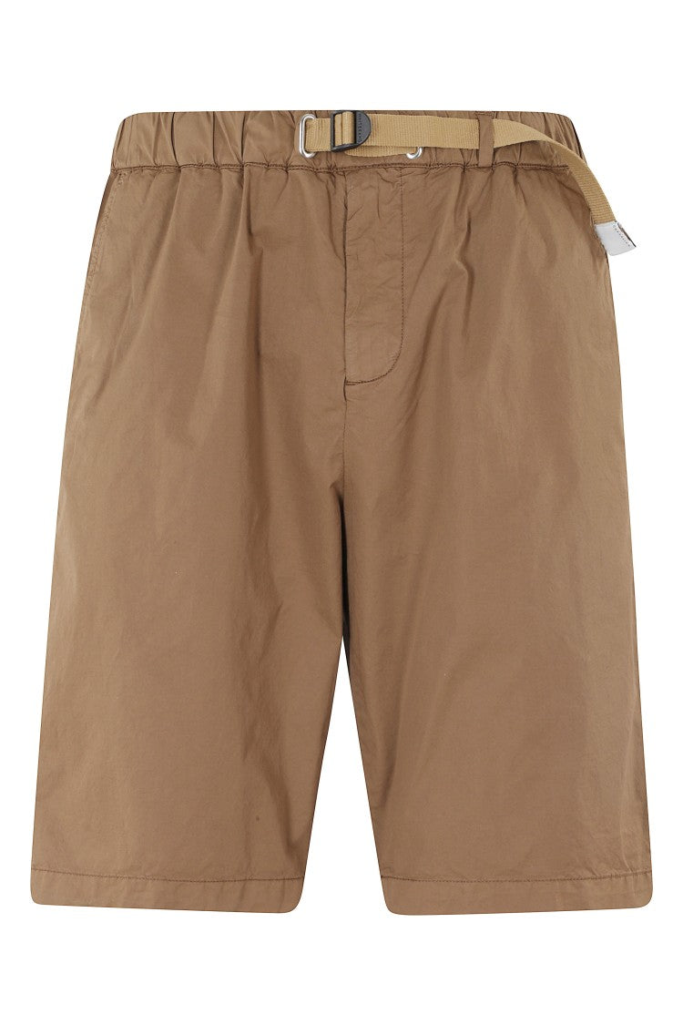 White Sand Tobacco Drawstring Elastic Waistband Cotton Denim Shorts