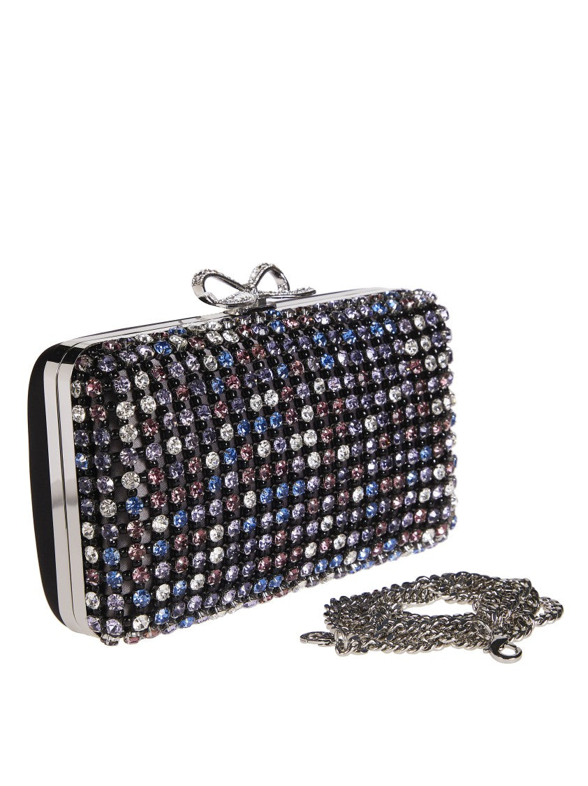Self-Portrait Multicolor Crystals Bow Clasp Mini Clutch