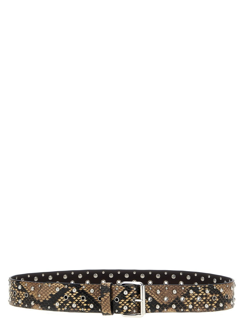 Dries Van Noten Python-Print Leather Belt With Studded Design
