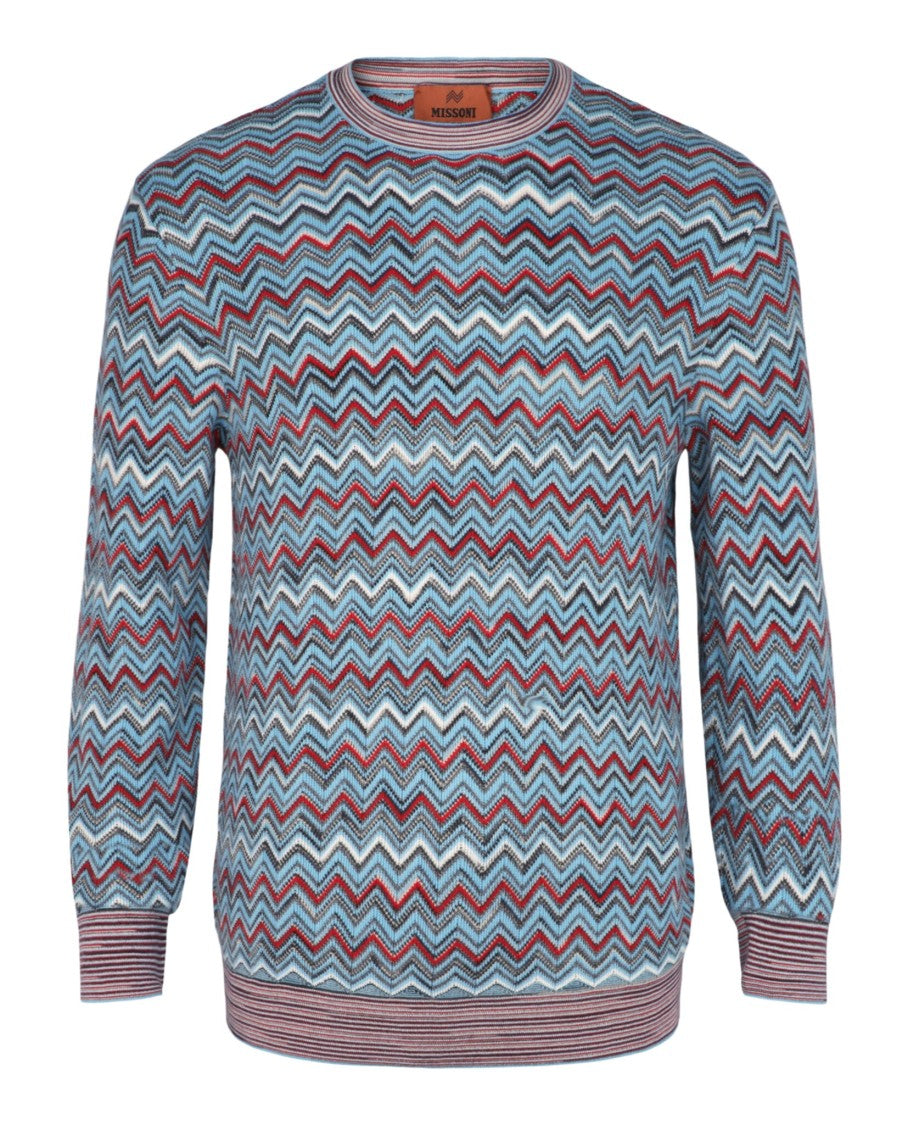 M Missoni Multicolored Zig-Zag Jacquard Knit Pullover Sweater