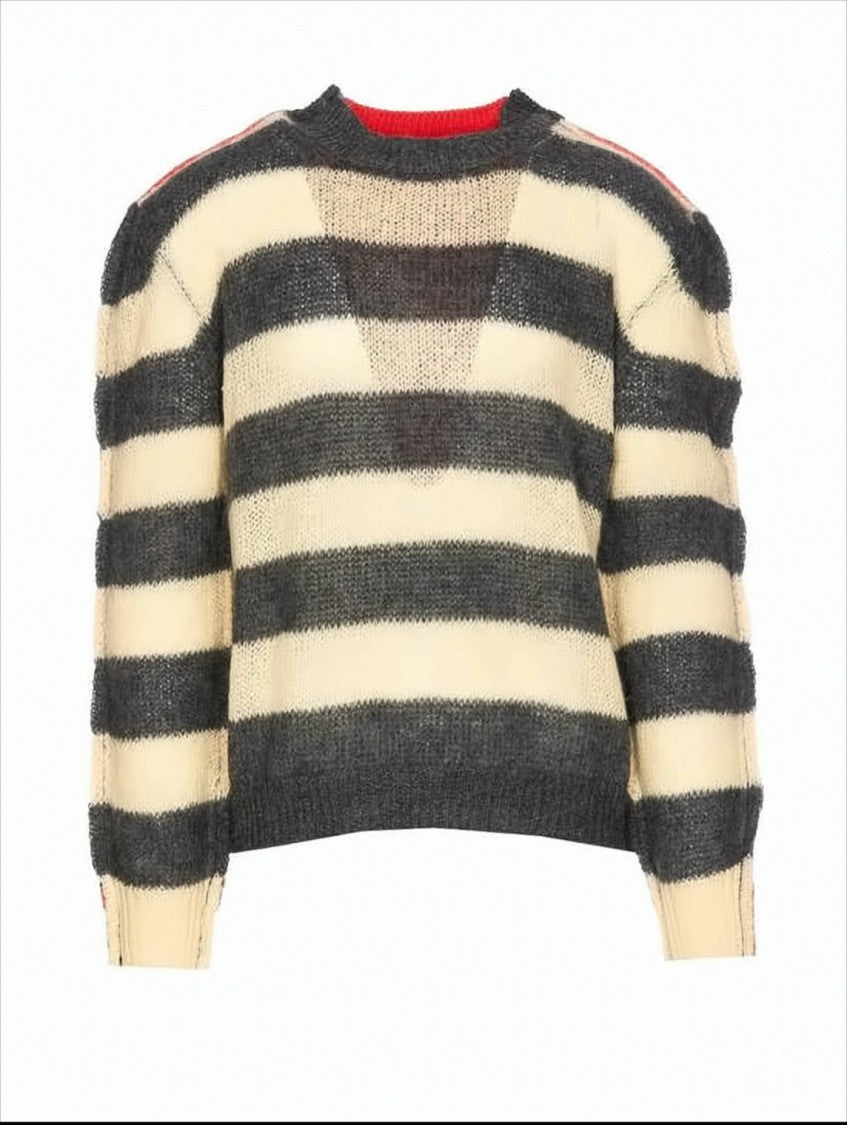Marni Bold Striped Knit Sweater With Cropped Fit And Ribbed Neckline