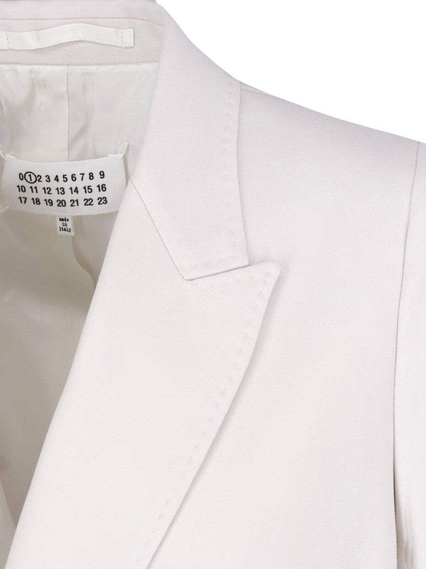 Maison Margiela Double-Breasted White Wool Blazer With Four Stitches Logo