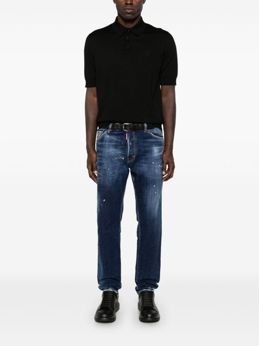 Dsquared2 Slim Fit Distressed Blue Denim Jeans With Paint Splatters