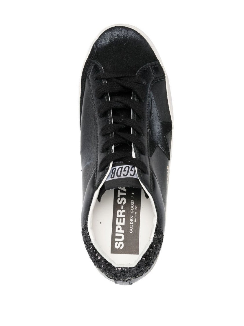 Golden Goose Black Glitter Heel Vintage Low-Top Sneakers