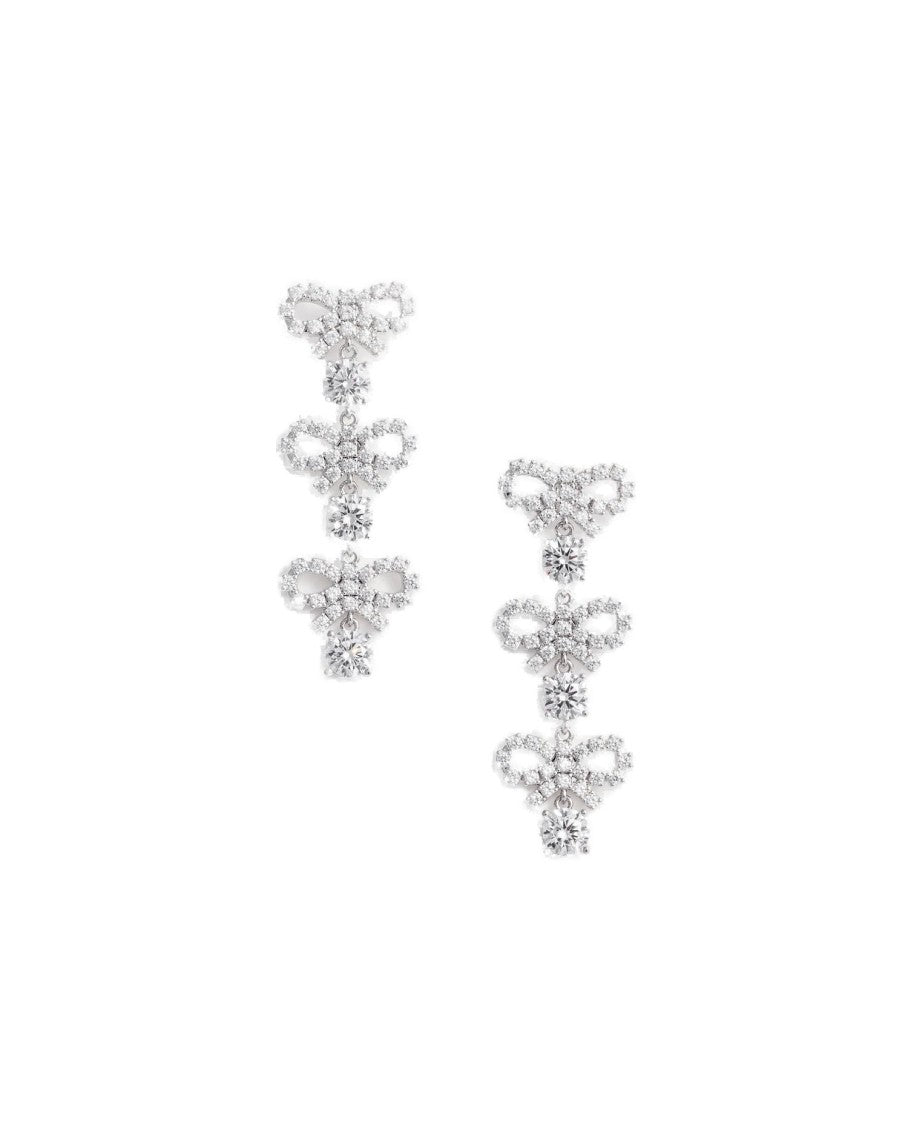Self-Portrait Micro Bow Crystal Tiered Earrings