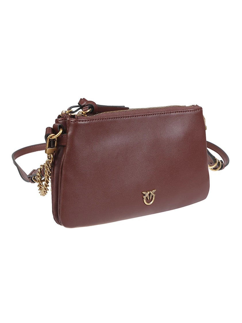 Pinko Double Mini Brown Calf Leather Shoulder Bag