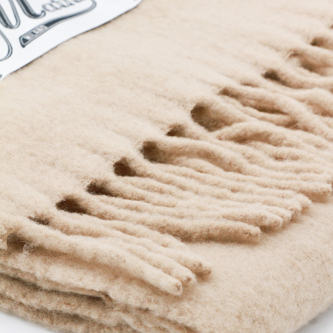 Marni Beige Fringed Scarf With Plush Texture And Logo Detail