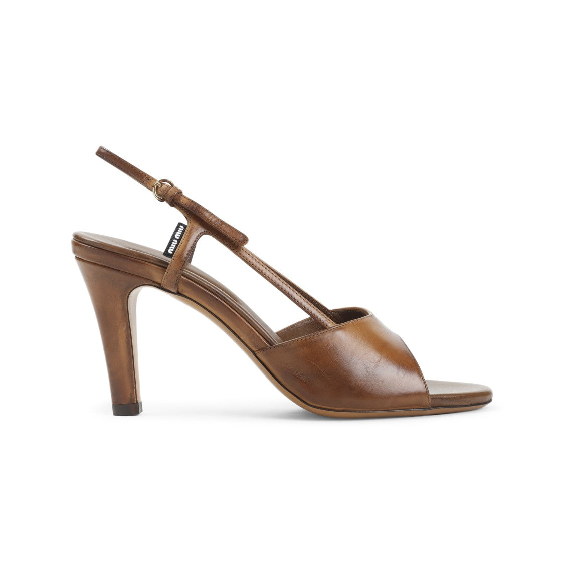 Miu Miu Open-Toe Brown Calf Leather Sandals With T-Strap Design