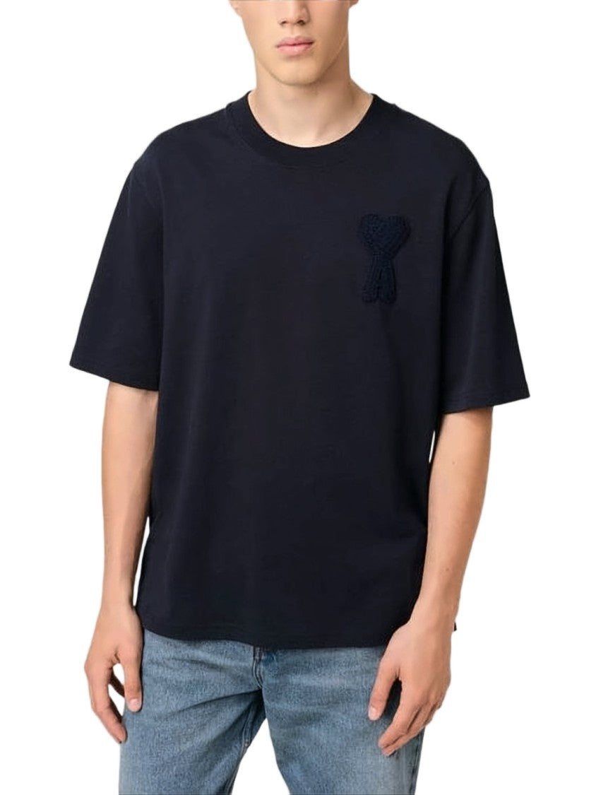 Ami Paris Relaxed-Fit Blue Cotton T-Shirt With Heart Logo